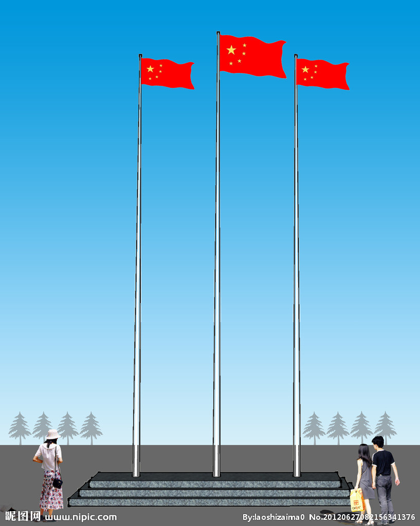 广场锥形旗杆效果图-1